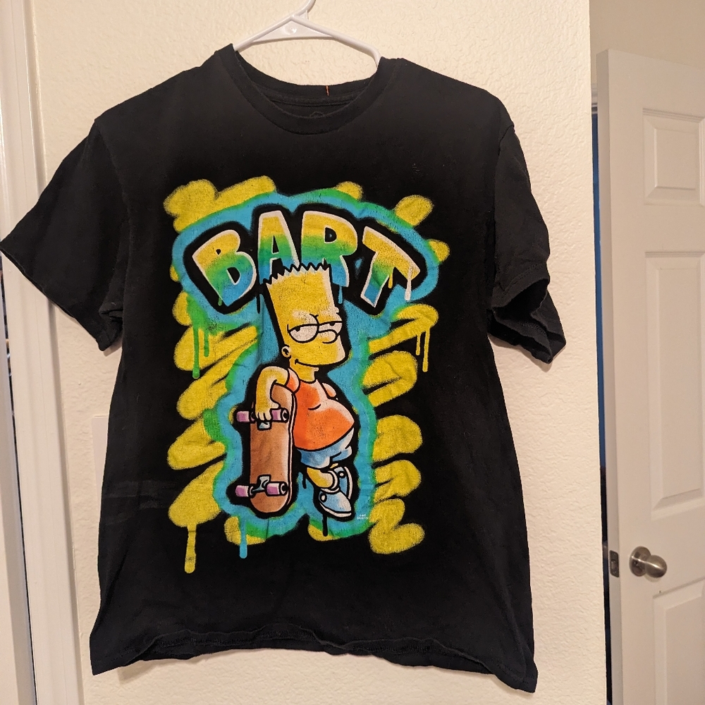 Bart Simpson Size M Black Multicolored Short Sleeve Skater Graffiti Tee Shirt